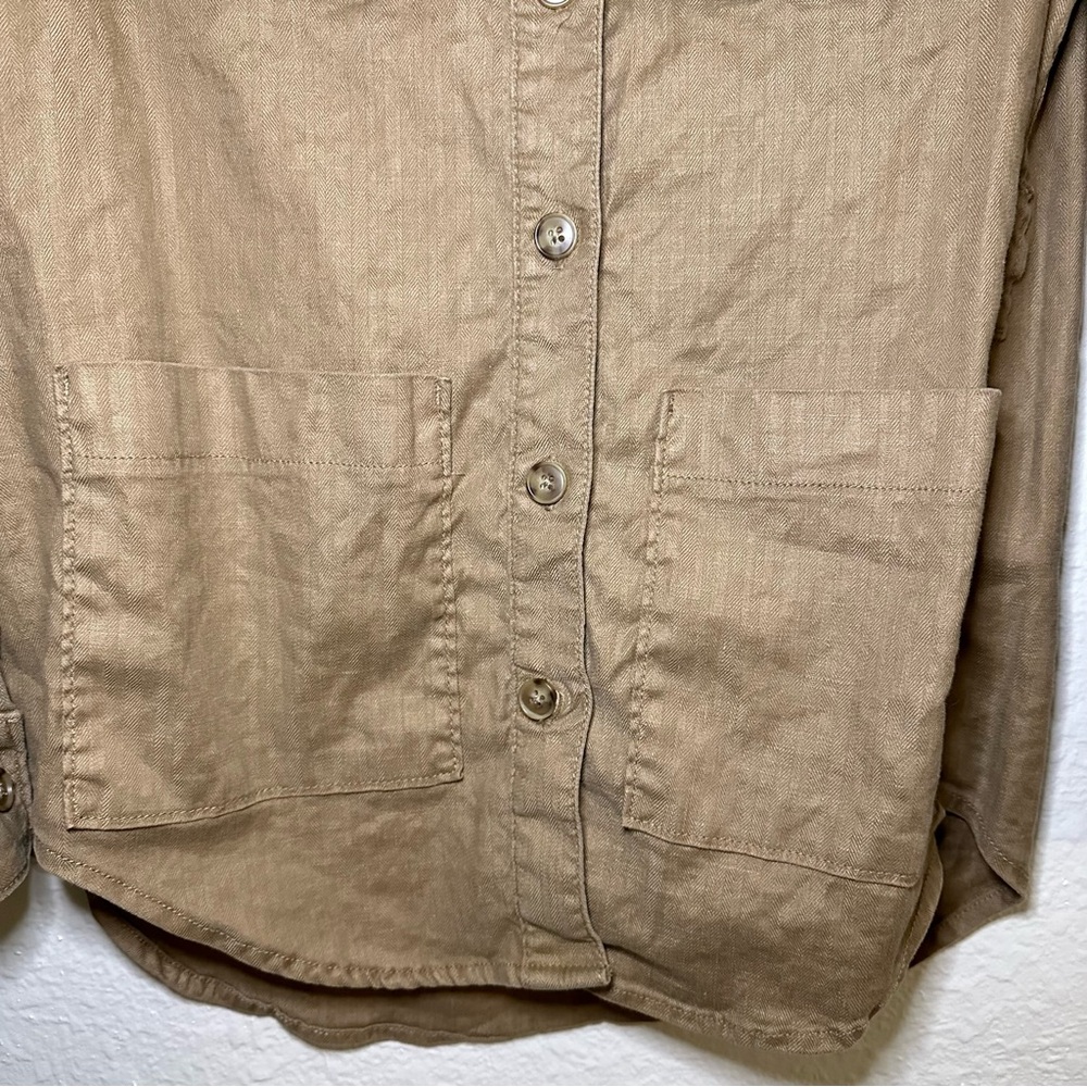 Level 99 Linen Blend Tan Button Down Utility Shirt - Picture 7 of 10